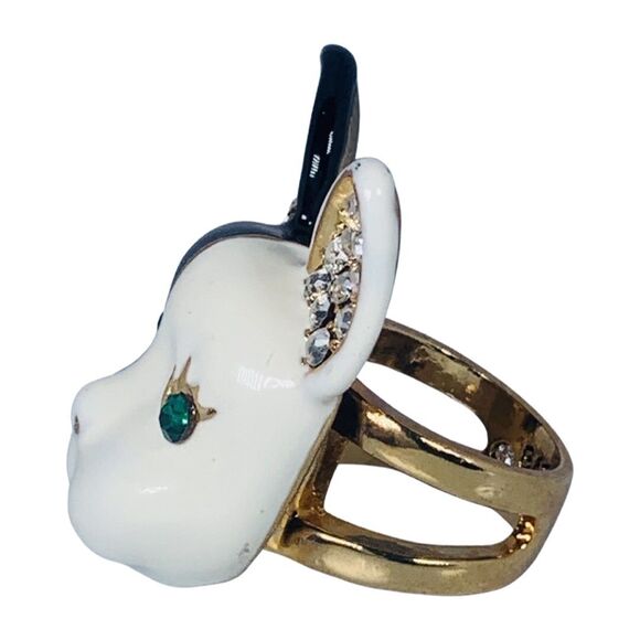 Betsey Johnson French Bulldog Statement Ring Crystal Royal Engagement VTG - Picture 4 of 9
